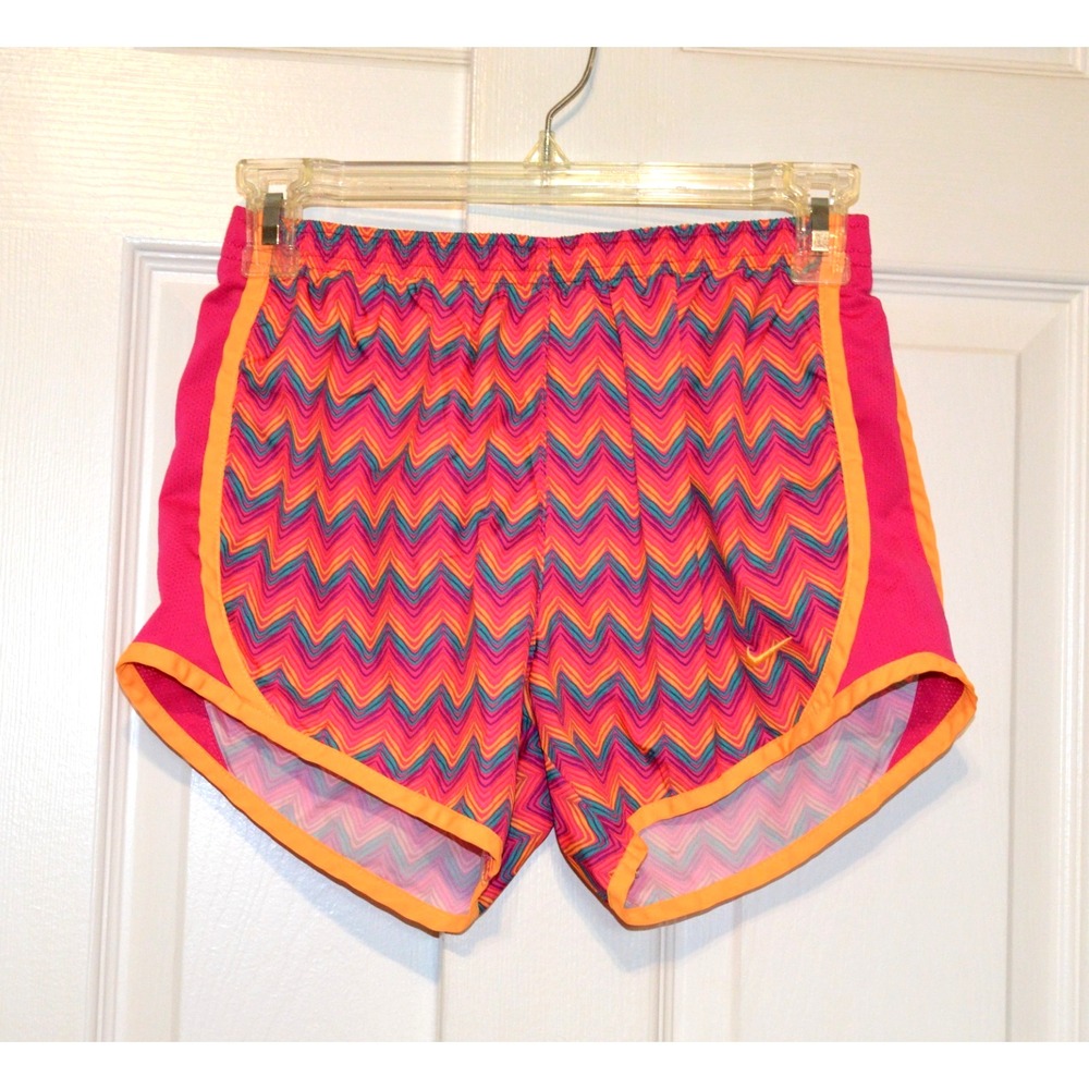 Nike Dri-FIT Running Shorts Girls L Pink Orange Zig Zag Patterned Athletic Gym